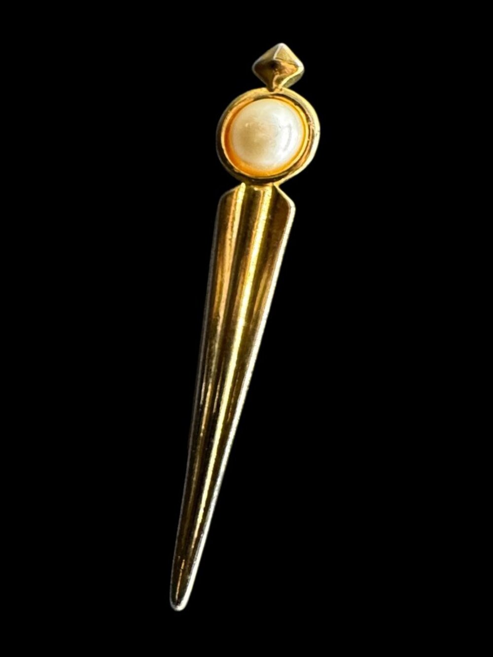 Vintage Brooch Gold Tone Dagger with Faux White Pearl Cabochon *read*